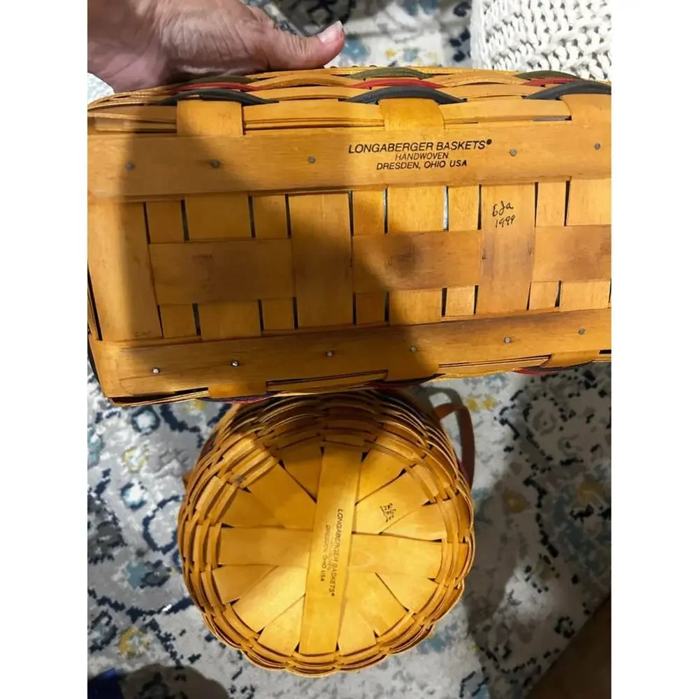 Vintage Longaberger Darning & Bread Basket Woven traditions Sunset Aztec liners